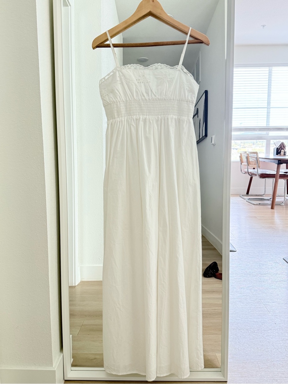 ZARA White Cotton Smocked Maxi Dress NWOT Size M